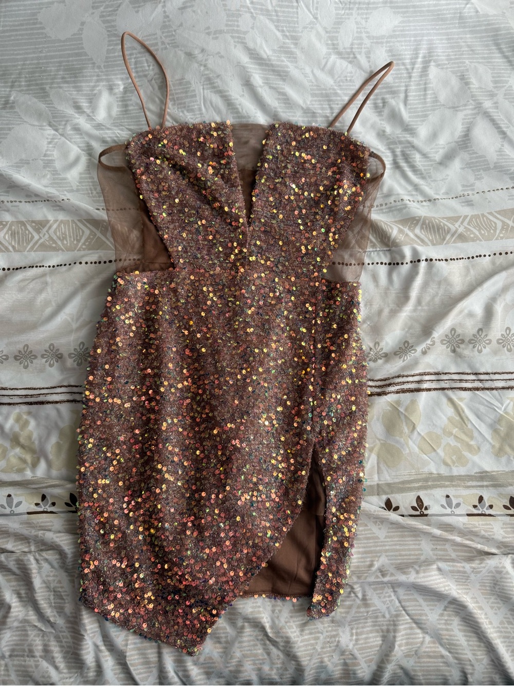 Fashion Nova Brown Sequin Mini Dress